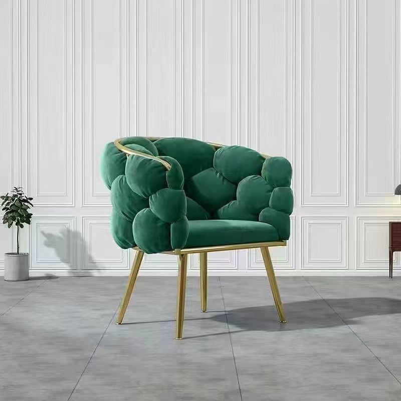 Taburete de tocador contemporáneo, creativo, medio redondo, de terciopelo con burbujas y respaldo de hierro, para dormitorio 