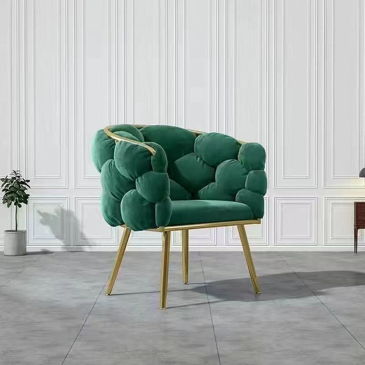 Taburete de tocador contemporáneo, creativo, medio redondo, de terciopelo con burbujas y respaldo de hierro, para dormitorio 