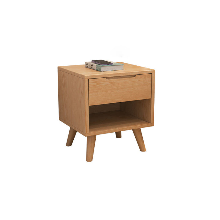 Mesita de noche moderna de simplicidad cuadrada cúbica rectangular de madera de caucho con 1/2 cajón para al lado de la cama 