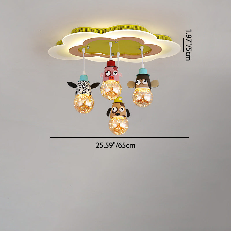 Modern Art Deco Cartoon Clouds Glass Iron LED Flush Mount Ceiling Light For Living Room