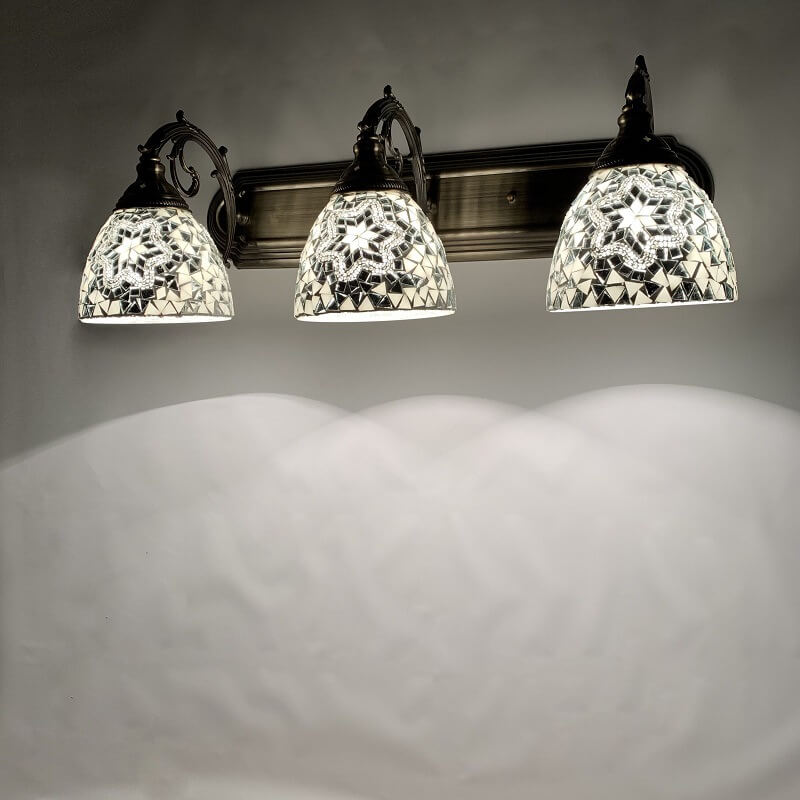 Lámpara de aplique de pared frontal de espejo de tocador de baño con 3 luces de Tiffany Mediterráneo de vidrio teñido 