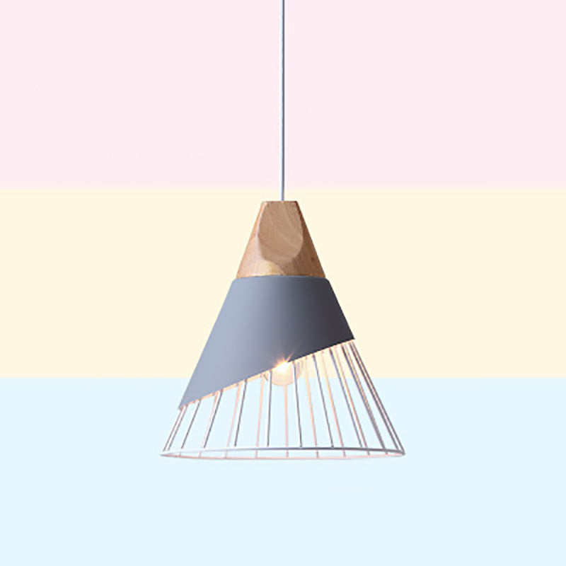 Moderne minimalistische konische Massivholz Eisen 1-Licht Pendelleuchte für Wohnzimmer 