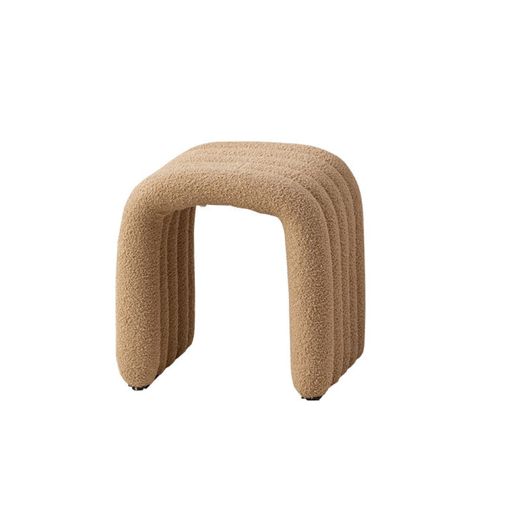 Taburete tocador contemporáneo nórdico con arco, estructura de acero al carbono y tapizado de tela sherpa, sin respaldo, para dormitorio 