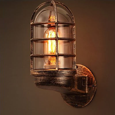 Contemporary Industrial Aluminum Round Cage 1-Light Waterproof Wall Sconce Lamp For Entryway