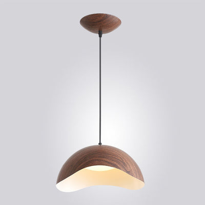 Contemporary Scandinavian Wood Grain Iron Dome Wave LED Pendant Light For Dining Room