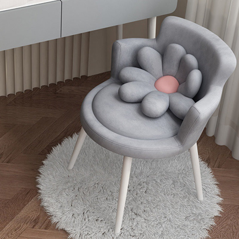 Tabouret de coiffeuse rond en velours à fleurs créatives contemporaines avec dossier et accoudoirs en métal pour chambre 