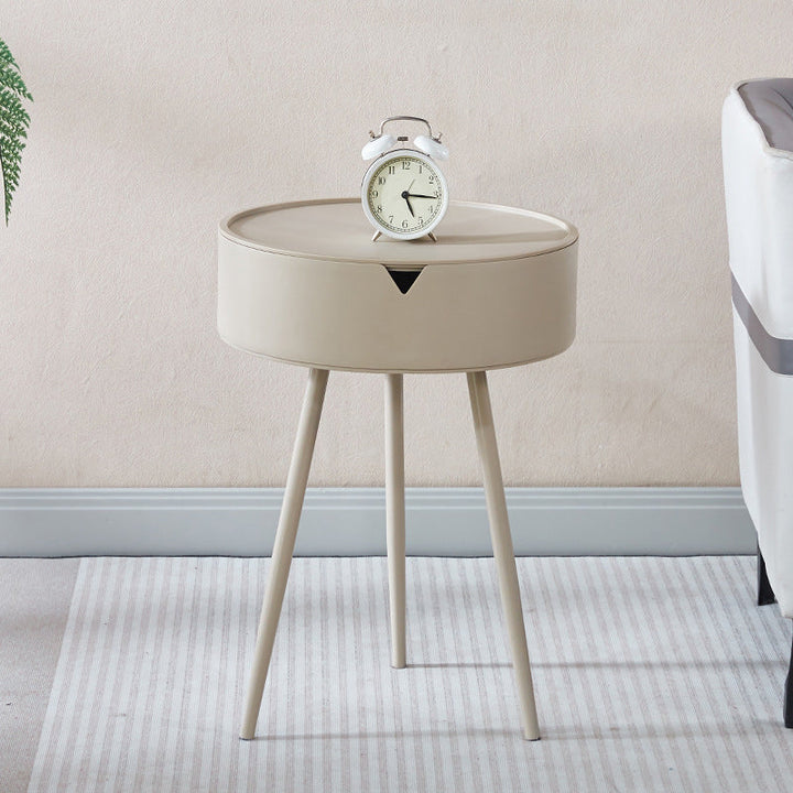Modern Minimalist Round Tripod PP Plastic Iron Nightstand 1-Storage For Bedroom