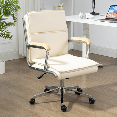 Moderner minimalistischer quadratischer gepolsterter PU-Leder-Schreibtischstuhl aus Edelstahl mit Rückenlehne und Armlehne für das Home Office 