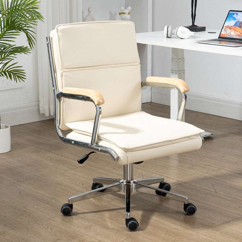 Moderner minimalistischer quadratischer gepolsterter PU-Leder-Schreibtischstuhl aus Edelstahl mit Rückenlehne und Armlehne für das Home Office 