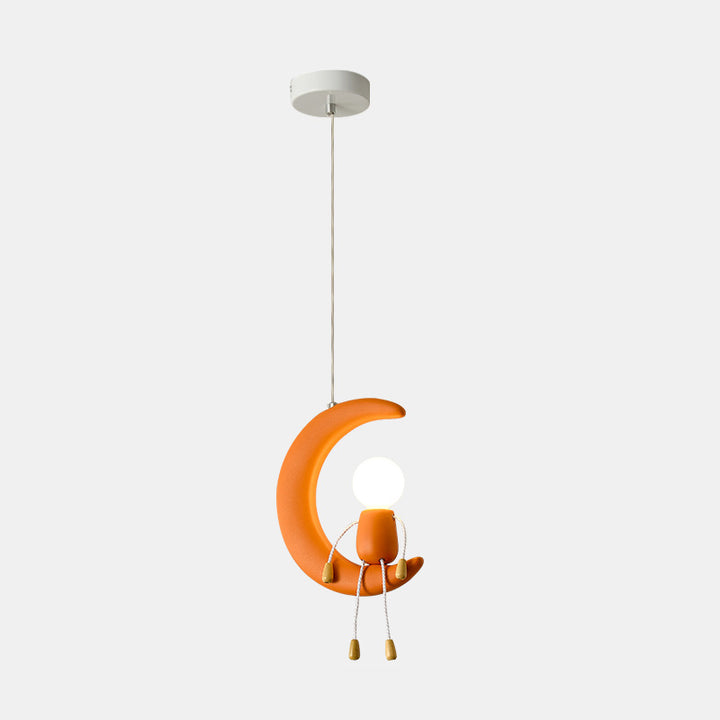 Suspension 1 Lumière pour Chevet en Résine de Fer et Verre avec Poupée Lune Contemporaine pour Enfants Nordiques 