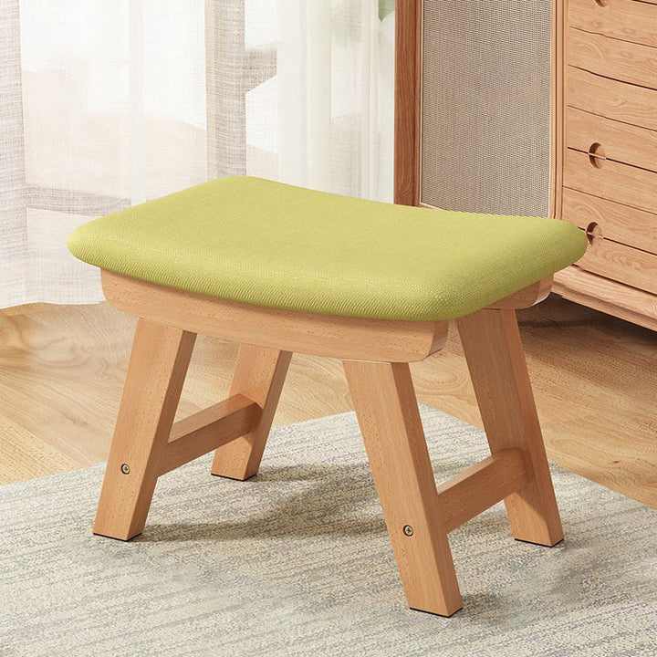 Moderner minimalistischer quadratischer Schuhbank-Hocker aus Kautschukholz mit Baumwoll-Leinen-Kissen für das Wohnzimmer 