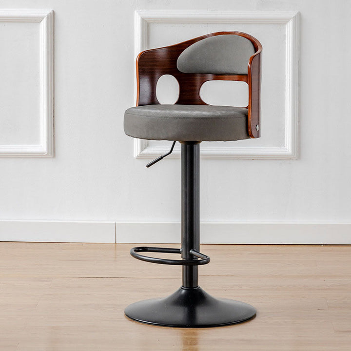 Tabouret de bar rond contemporain en tissu PU cuir scandinave bois éponge SGS avec dossier et repose-pieds pour cuisine 