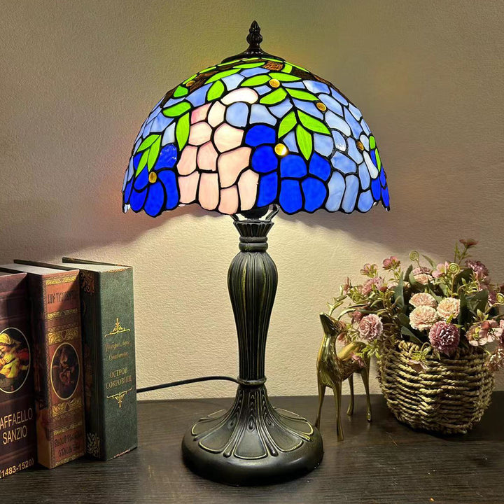 Lampe de table à 1 lumière en verre teinté alliage de fleurs en dôme rond traditionnel Tiffany pour salon 