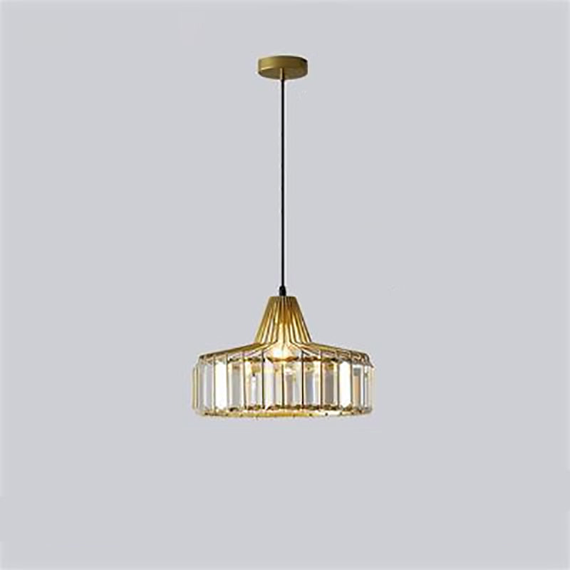 Cadre en cylindre en fer de luxe contemporain avec abat-jour en cristal, suspension à 1 lumière pour salon 