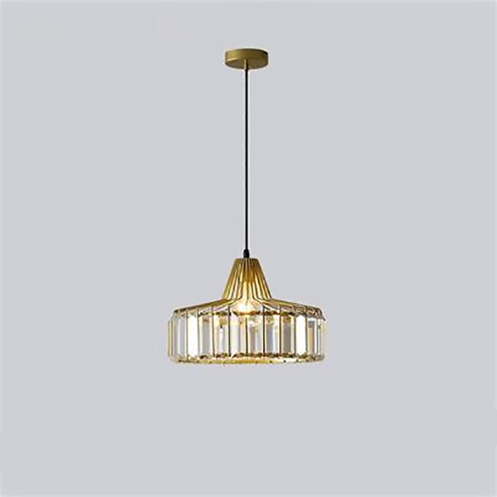 Cadre en cylindre en fer de luxe contemporain avec abat-jour en cristal, suspension à 1 lumière pour salon 