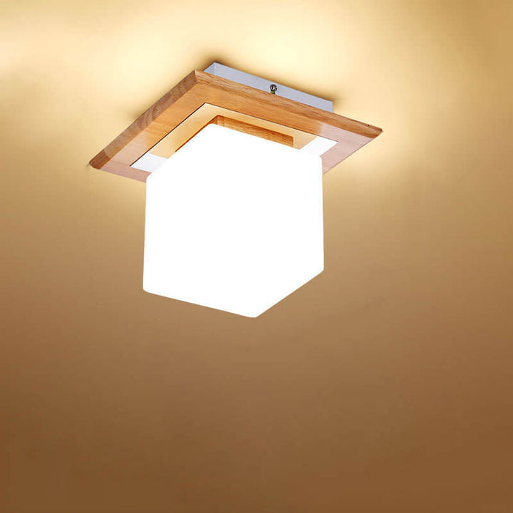 Luz de techo semiempotrada de 1 luz cuadrada circular de madera minimalista nórdica moderna 