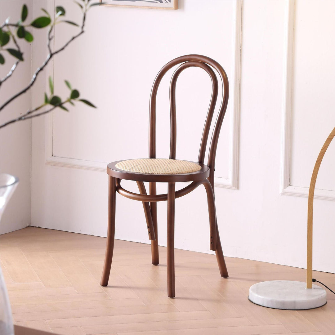 Contemporary Retro Faux Rattan Rubberwood Round Arched Dining Chair Backrest For Dining Room