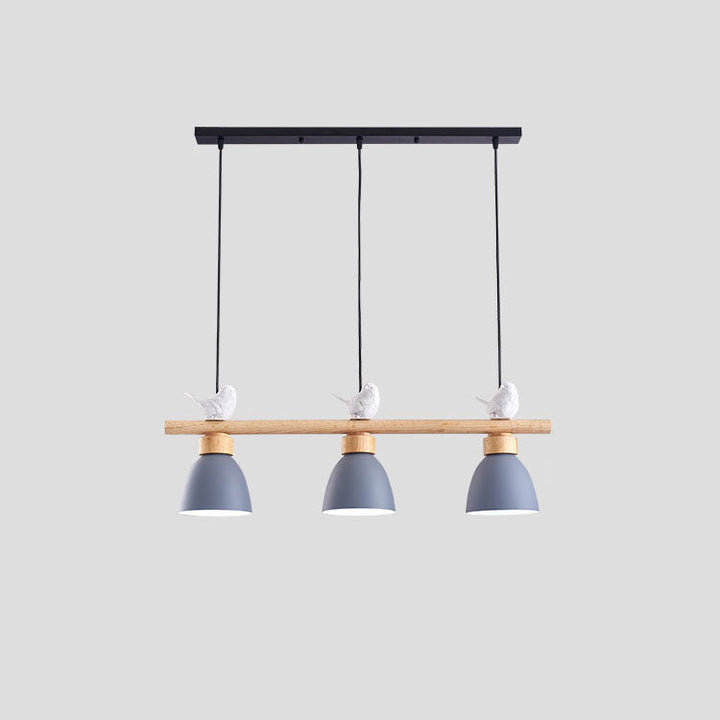 Lustre contemporain scandinave rond en bois de fer et résine à 3 lumières pour salle à manger 