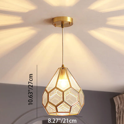 Moderne Luxus Gold Finish Rahmen geometrische Glas Schatten 1-Licht Pendelleuchte für Schlafzimmer 