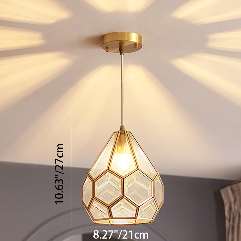 Moderne Luxus Gold Finish Rahmen geometrische Glas Schatten 1-Licht Pendelleuchte für Schlafzimmer 