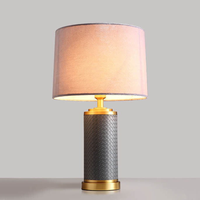 European Light Luxury Full Copper Fabric Lampshade 1-Light Table Lamp