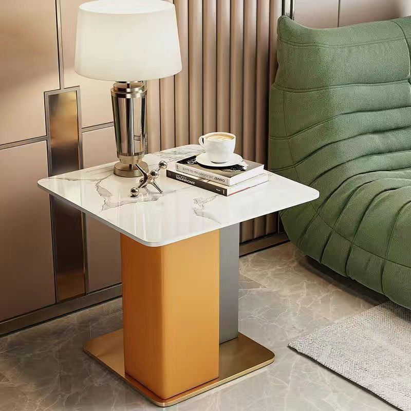 Contemporary Scandinavian Square Column Slate Microfiber Leather Wood Carbon Steel End Table For Living Room