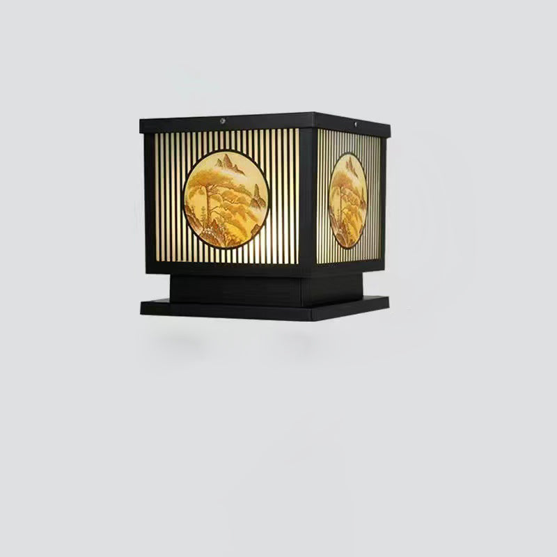 ضوء المناظر الطبيعية بالطاقة الشمسية LED مربع من الألومنيوم والزجاج الصيني التقليدي المقاوم للماء للفناء الخارجي 