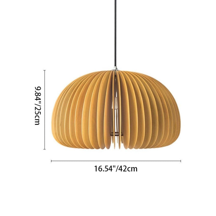 Traditional Japanese Iron Wooden Pumpkin Shape 1-Light Pendant Light For Living Room