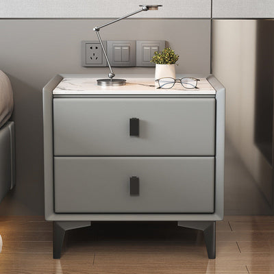 Table de nuit moderne en bois massif à dessus en pierre frittée cubique à 2 tiroirs pour chambre à coucher 