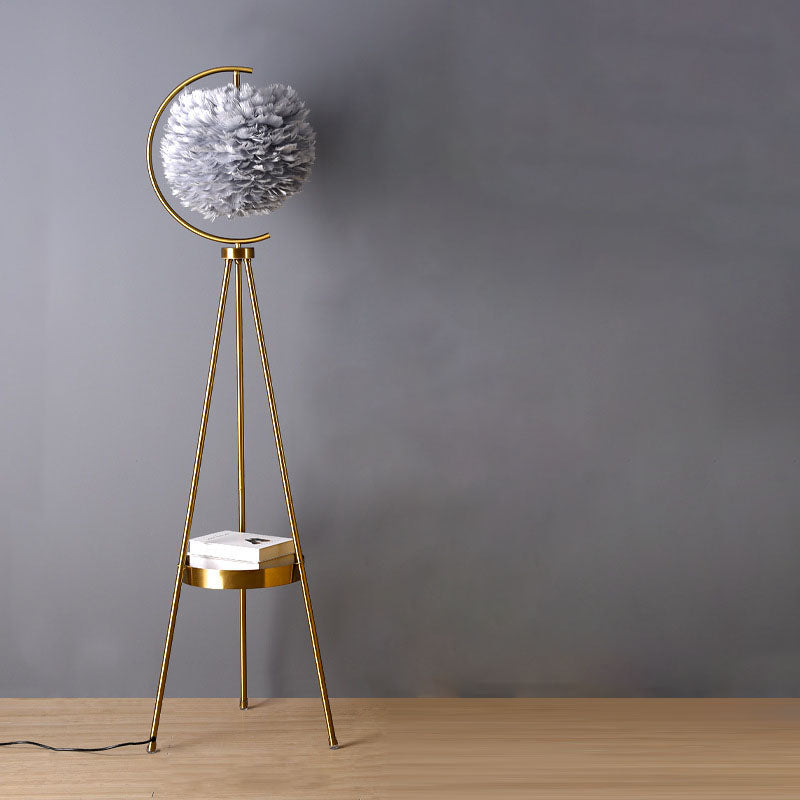 Contemporary Creative Iron Feather Tripod 1-Light Standing Floor Lamp For Bedroom