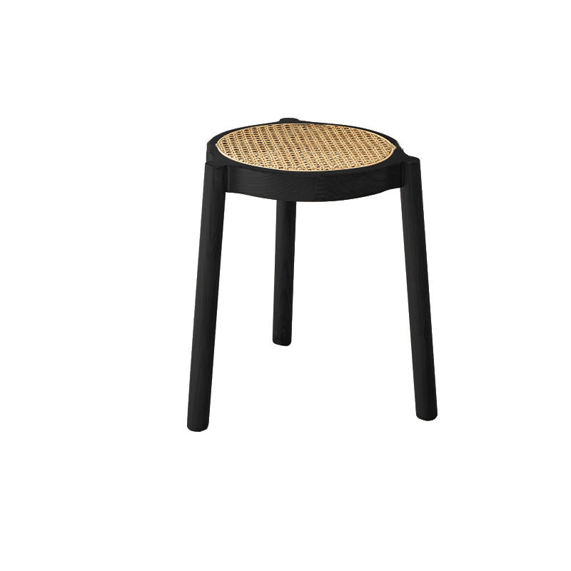 Traditional Japanese Round Rattan Weaving Ash Wood Frame Stackable Low Stool For Living Room