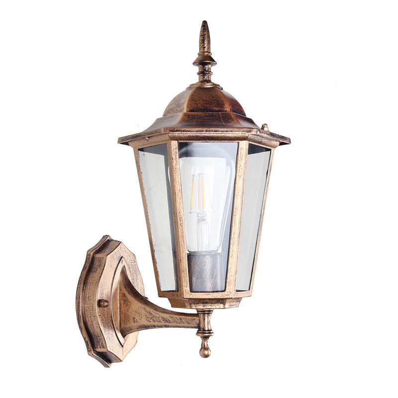 Zeitgenössische industrielle sechseckige Aluminiumrahmen Milchglas 1-Licht Außenwandleuchte Lampe für Garten 