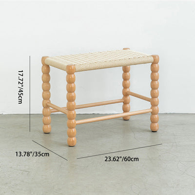 Tabouret rectangulaire traditionnel chinois en osier avec pieds en bois pour le salon 