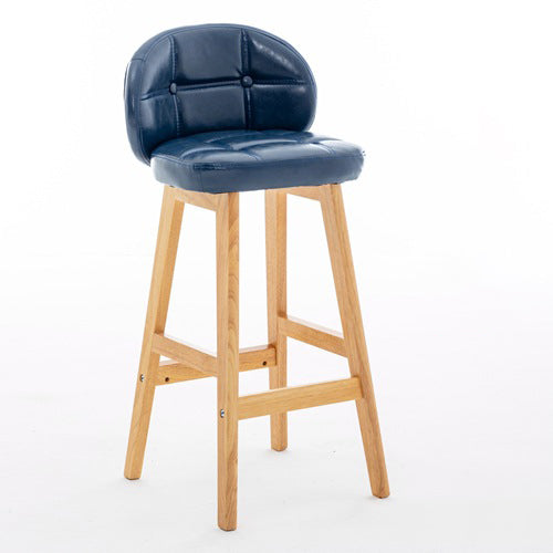Moderner minimalistischer quadratischer Holz-Leder-Schaum-Barhocker mit vier Beinen und Rückenlehne für das Esszimmer 