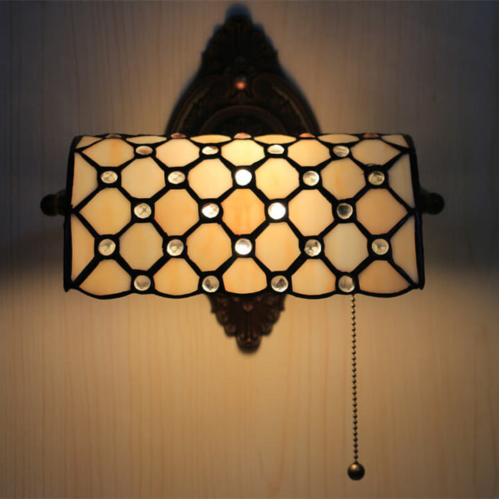 Traditional Tiffany Lucite Beads Stained Glass 1-Light Wall Sconce Lamp For Bedroom