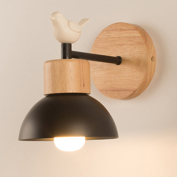 Moderne minimalistische runde Halbkreis Vogel Holz Eisen Harz 1-Licht Wandleuchte Lampe für Wohnzimmer 