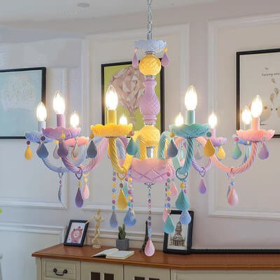 Modern Children's Princess Macaroon Candelabra Crystal Glass 5/6/8/10/12/15 Light Chandelier