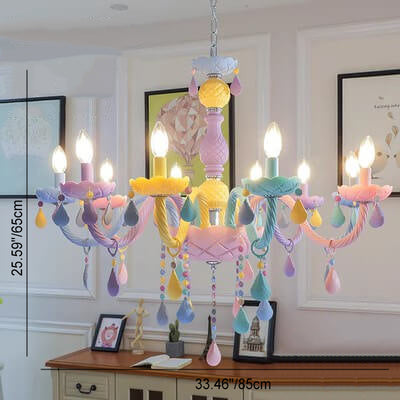 Modern Children's Princess Macaroon Candelabra Crystal Glass 5/6/8/10/12/15 Light Chandelier