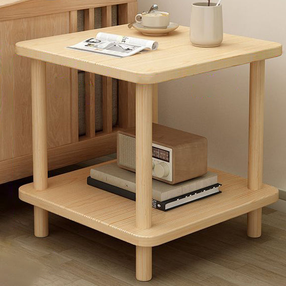 Traditional Japanese Square MDF Pine Wood End Table 2-Tier For Living Room