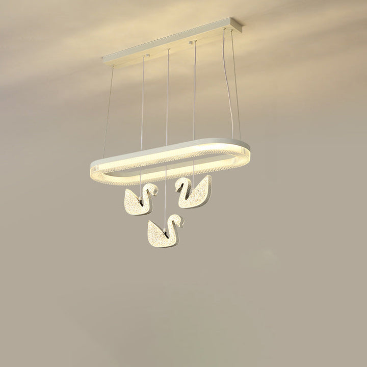 Zeitgenössischer Luxus-Kreis-Ring-Schatten-ABS-Schwan-Dekor-LED-Kronleuchter für Wohnzimmer 