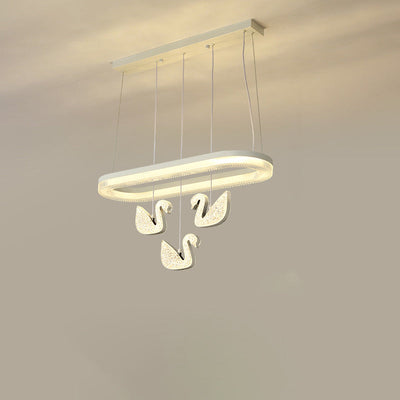 Zeitgenössischer Luxus-Kreis-Ring-Schatten-ABS-Schwan-Dekor-LED-Kronleuchter für Wohnzimmer 