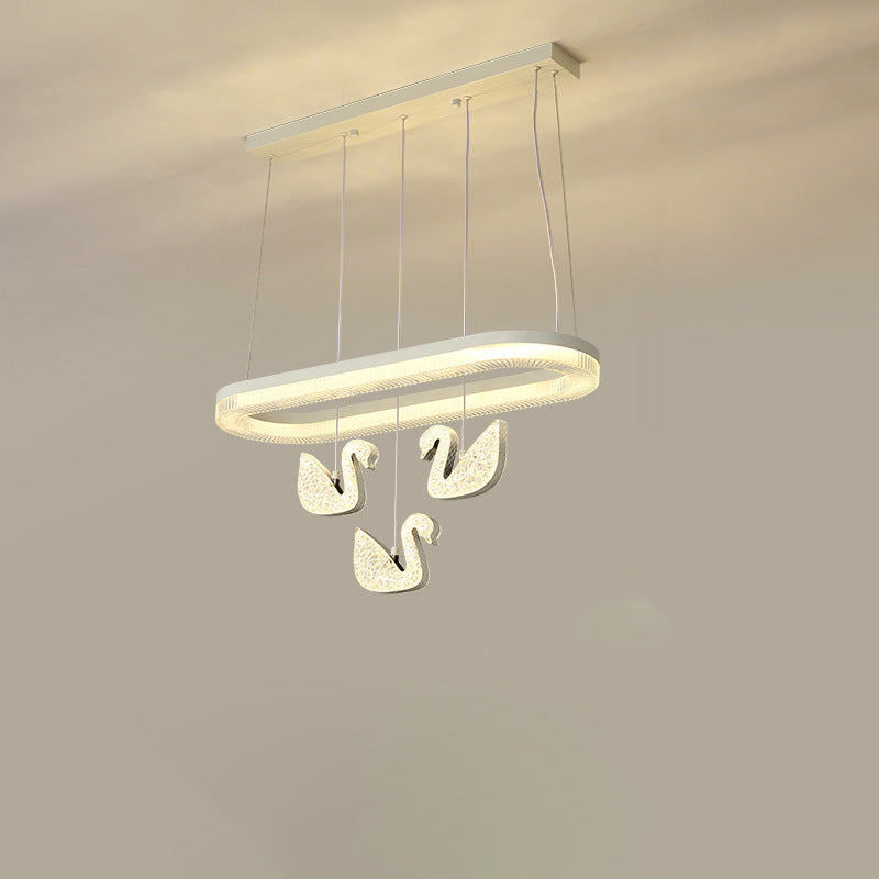 Zeitgenössischer Luxus-Kreis-Ring-Schatten-ABS-Schwan-Dekor-LED-Kronleuchter für Wohnzimmer 