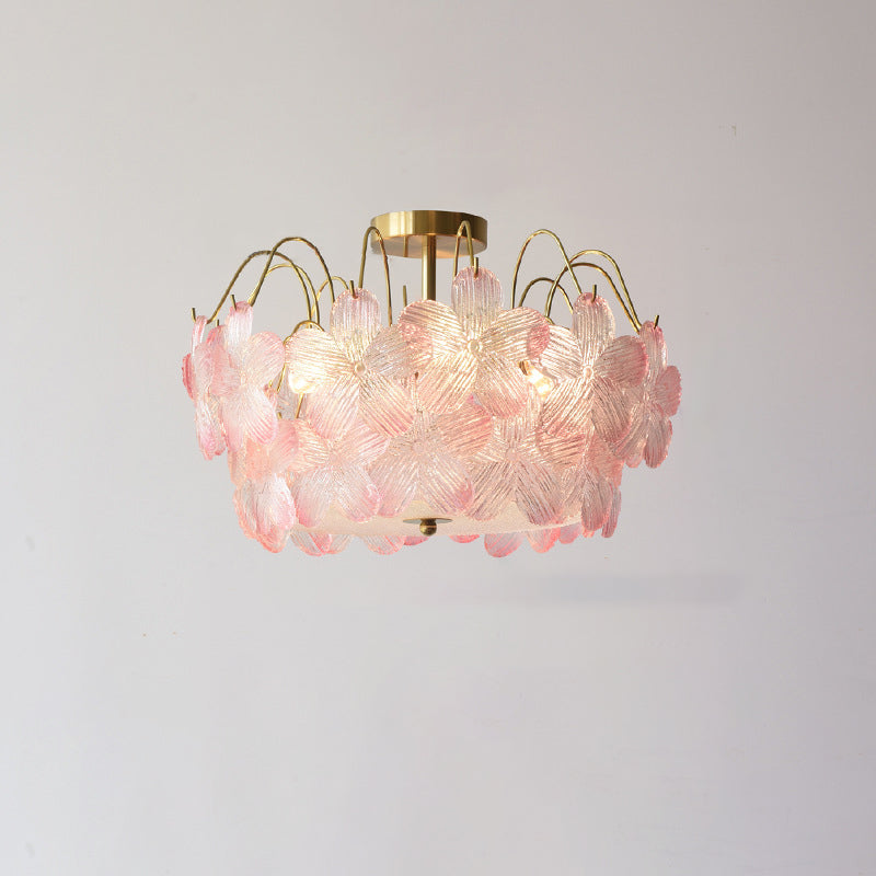 Plafonnier semi-encastré en fer et verre à fleurs traditionnelles françaises 5/6 lumières pour chambre 