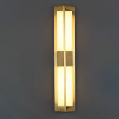 Modern Transitional Rectangular Copper Marble LED Outdoor Wall Sconce Lamp For Outdoor Patio