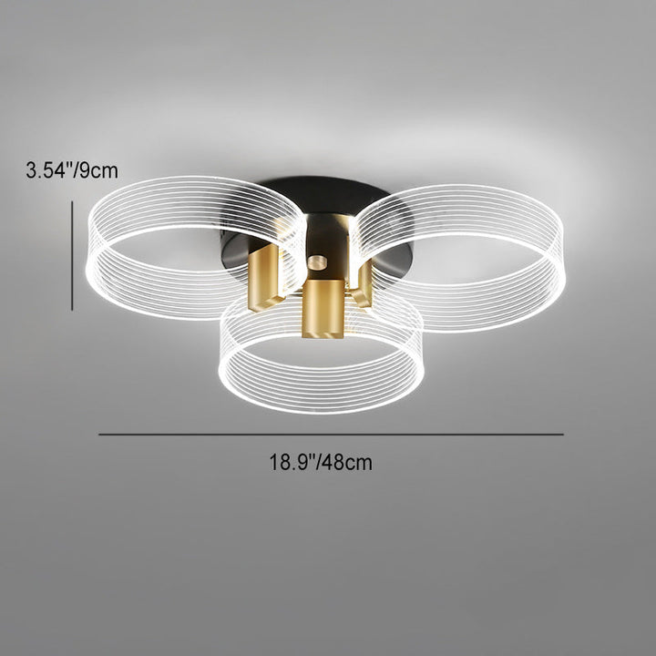 Moderno minimalista multi redondo de aluminio acrílico LED semi-empotrado luz de techo para sala de estar 