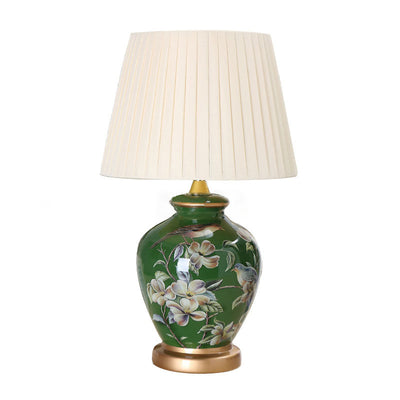 Traditional Chinese Bird Vase Base Ceramic Fabric 1-Light Table Lamp For Living Room