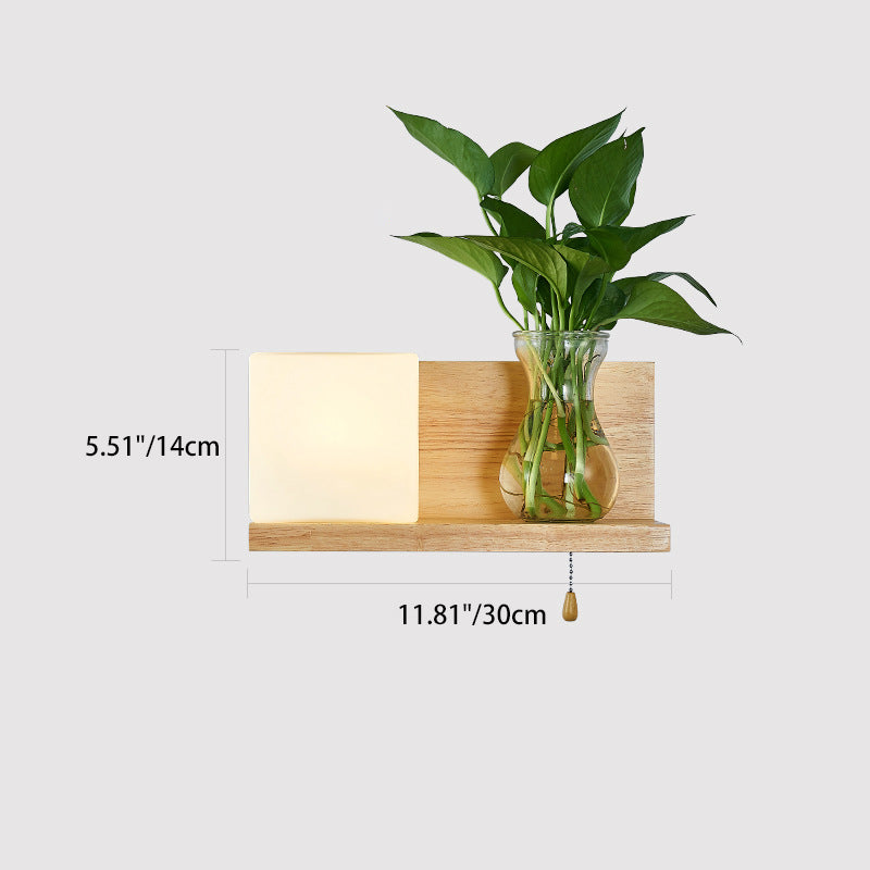 Moderne minimalistische rechteckige Zylinder Orb Glas Holz 1-Licht Wandleuchte Lampe für Wohnzimmer 