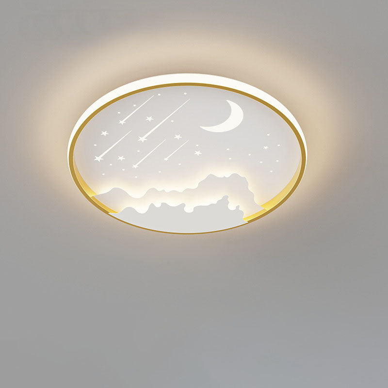 Modern Simplicity Iron Round Children LED Flush Mount Ceiling Light For Bedroom