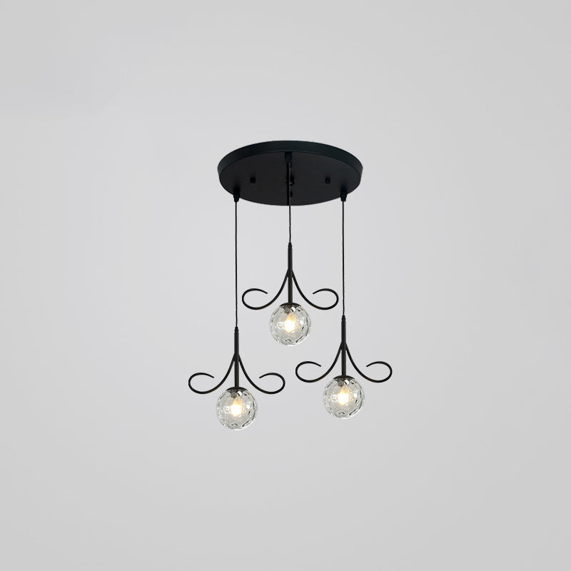 Lustre à 3 lumières en fer et verre avec barbes nordiques contemporaines pour salle à manger 