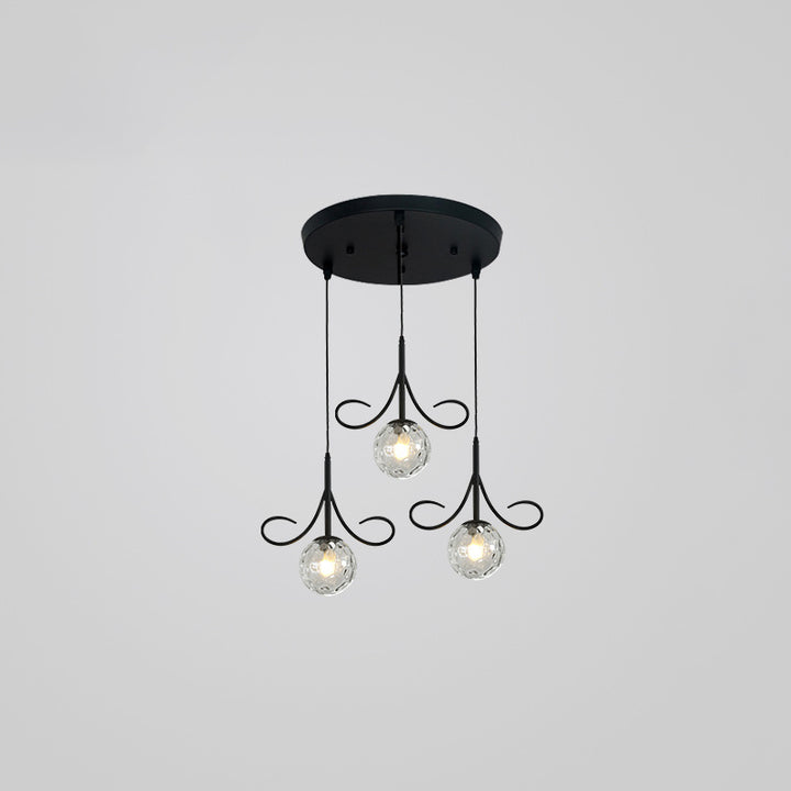 Lustre à 3 lumières en fer et verre avec barbes nordiques contemporaines pour salle à manger 